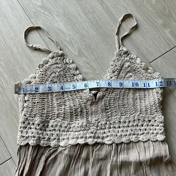 Hint Of Blush Dress Small Crochet Top Boho Tan Flaws - Picture 6 of 12